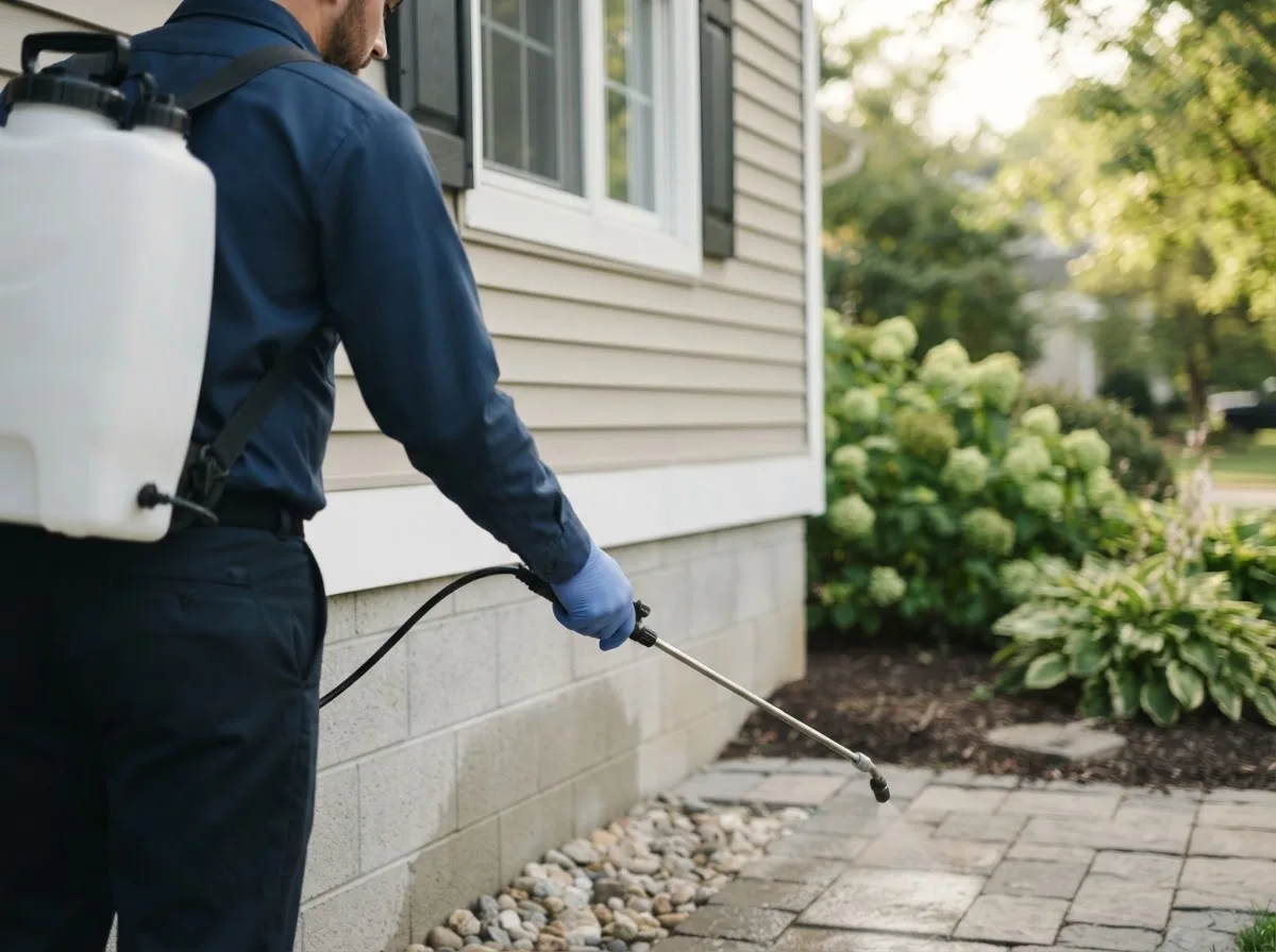 Pest control technician inspecting a home in Saunemin, IL